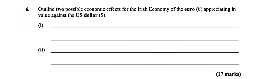 Outline-two-possible-economic-effects-for-the-Irish-Economy-of-the-euro-(€)-appreciating-in-value-against-the-US-dollar-($)-Leaving Cert Economics-Question 6-2014.png