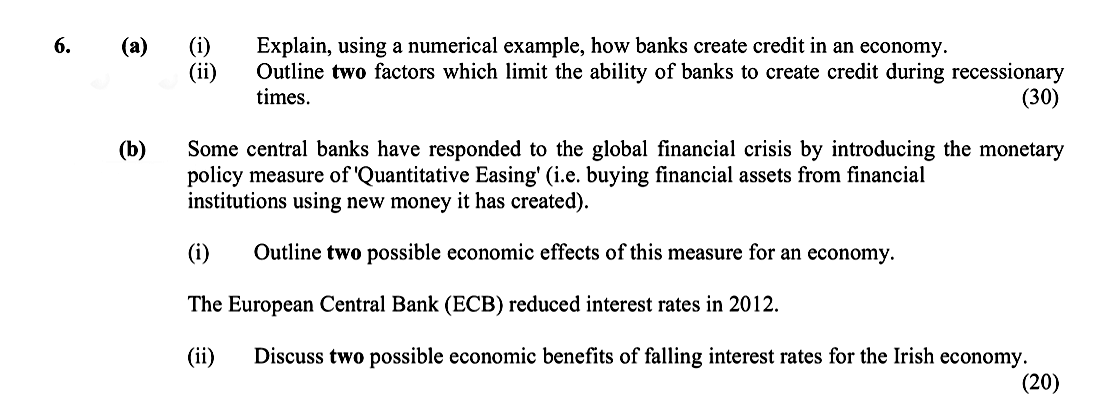 6.-(a)-(i)-Explain,-using-a-numerical-example,-how-banks-create-credit-in-an-economy-Leaving Cert Economics-Question 6-2013.png