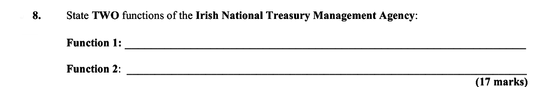 State-TWO-functions-of-the-Irish-National-Treasury-Management-Agency:--Function-1:-_______________________________________--Function-2:-_______________________________________--(17-marks)-Leaving Cert Economics-Question 8-2006.png
