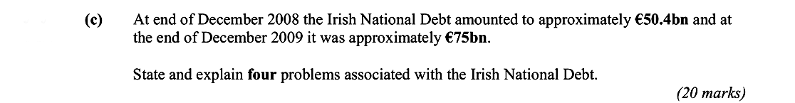 At-end-of-December-2008-the-Irish-National-Debt-amounted-to-approximately-€50.4bn-and-at-the-end-of-December-2009-it-was-approximately-€75bn-Leaving Cert Economics-Question (c)-2010.png