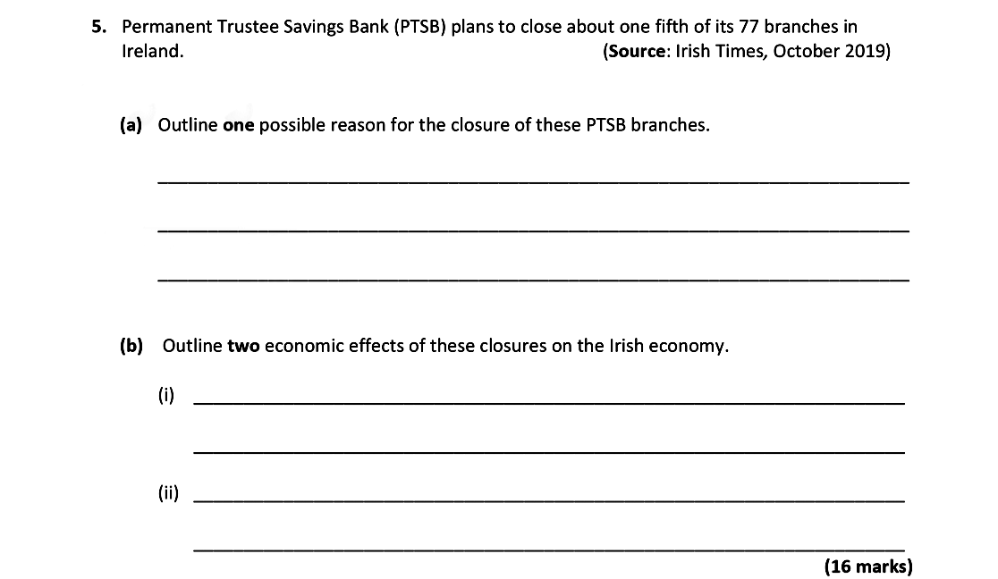 Permanent-Trustee-Savings-Bank-(PTSB)-plans-to-close-about-one-fifth-of-its-77-branches-in-Ireland-Leaving Cert Economics-Question 5-2020.png