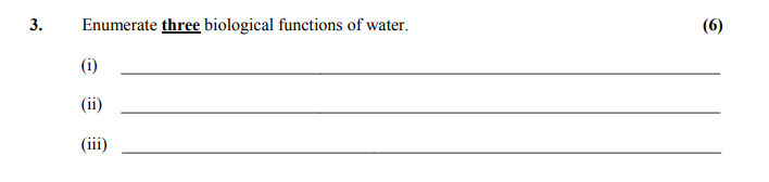 Enumerate-three-biological-functions-of-water-Leaving Cert Home Economics-Question 3-2015.png