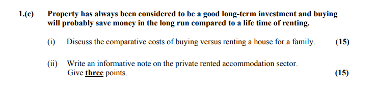 Property-has-always-been-considered-to-be-a-good-long-term-investment-and-buying-will-probably-save-money-in-the-long-run-compared-to-a-life-time-of-renting-Leaving Cert Home Economics-Question 1(c)-2014.png