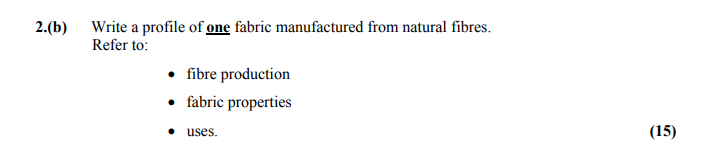 Write-a-profile-of-one-fabric-manufactured-from-natural-fibres-Leaving Cert Home Economics-Question 2(b)-2015.png