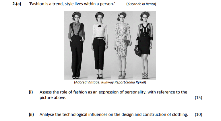 'Fashion-is-a-trend,-style-lives-within-a-person.'---(OSCAR-DE-LA-RENTA)----(Adored-Vintage:-Runway-Report/Sonia-Rykiel)----(i)-Assess-the-role-of-fashion-as-an-expression-of-personality,-with-reference-to-the-picture-above-Leaving Cert Home Economics-Question 2(a)-2018.png
