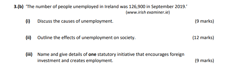 'The-number-of-people-unemployed-in-Ireland-was-126,900-in-September-2019.'---(www.irishexaminer.ie)----(i)-Discuss-the-causes-of-unemployment-Leaving Cert Home Economics-Question 3(b)-2020.png