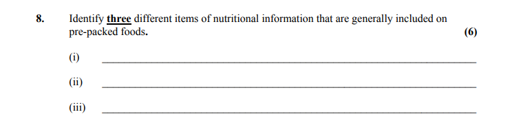 Identify-three-different-items-of-nutritional-information-that-are-generally-included-on-pre-packed-foods-Leaving Cert Home Economics-Question 8-2008.png