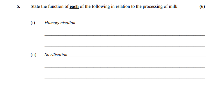 State-the-function-of-each-of-the-following-in-relation-to-the-processing-of-milk-Leaving Cert Home Economics-Question 5-2009.png