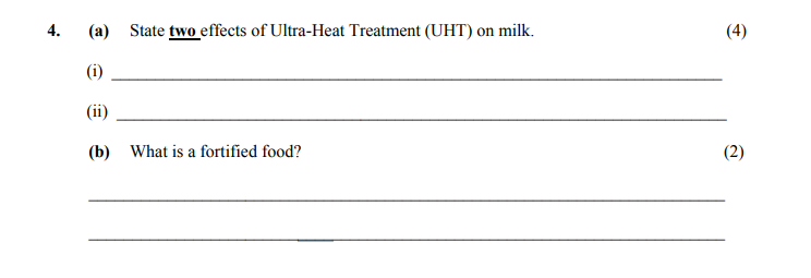 4.-(a)-State-two-effects-of-Ultra-Heat-Treatment-(UHT)-on-milk-Leaving Cert Home Economics-Question 4-2005.png