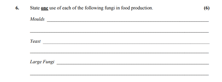 State-one-use-of-each-of-the-following-fungi-in-food-production-Leaving Cert Home Economics-Question 6-2008.png