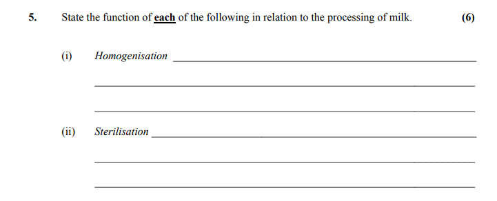 State-the-function-of-each-of-the-following-in-relation-to-the-processing-of-milk-Leaving Cert Home Economics-Question 5-2009.png