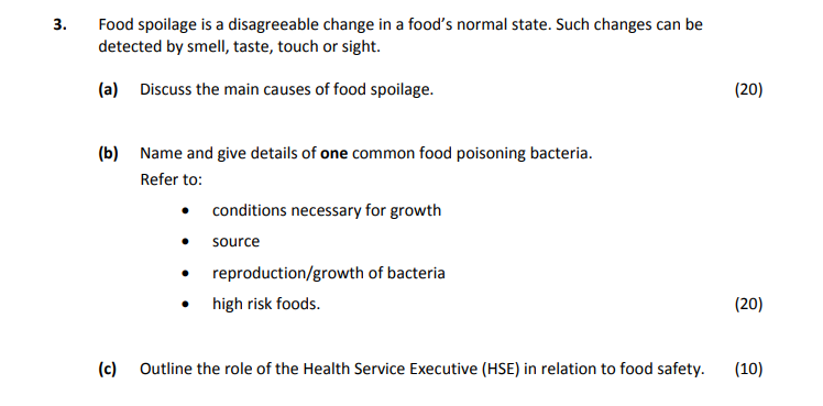 Food-spoilage-is-a-disagreeable-change-in-a-food's-normal-state-Leaving Cert Home Economics-Question 3-2019.png