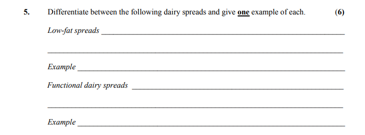 Differentiate-between-the-following-dairy-spreads-and-give-one-example-of-each-Leaving Cert Home Economics-Question 5-2013.png
