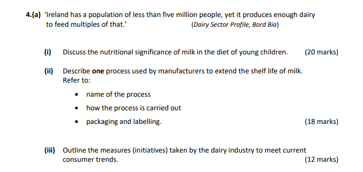 ‘Ireland-has-a-population-of-less-than-five-million-people,-yet-it-produces-enough-dairy-to-feed-multiples-of-that.’-(Dairy-Sector-Profile,-Bord-Bia)--(i)-Discuss-the-nutritional-significance-of-milk-in-the-diet-of-young-children-Leaving Cert Home Economics-Question 4(a)-2021.png