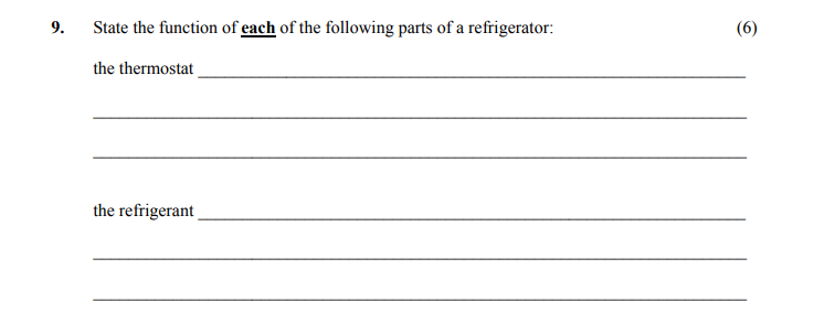 State-the-function-of-each-of-the-following-parts-of-a-refrigerator:--the-thermostat-________________________________________________--the-refrigerant-________________________________________________-Leaving Cert Home Economics-Question 9-2005.png