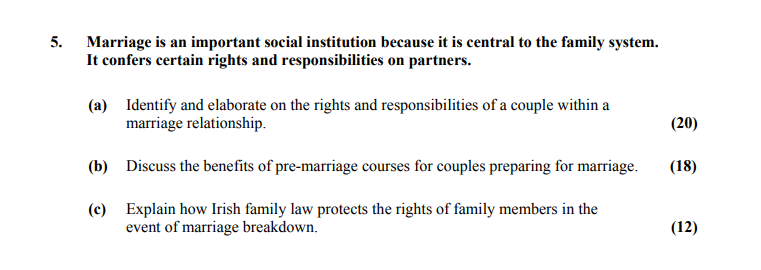 Marriage-is-an-important-social-institution-because-it-is-central-to-the-family-system-Leaving Cert Home Economics-Question 5-2009.png