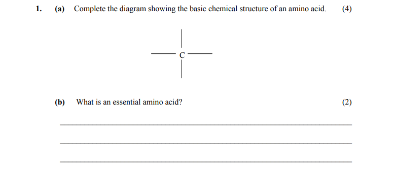 1.-(a)-Complete-the-diagram-showing-the-basic-chemical-structure-of-an-amino-acid-Leaving Cert Home Economics-Question 1-2004.png