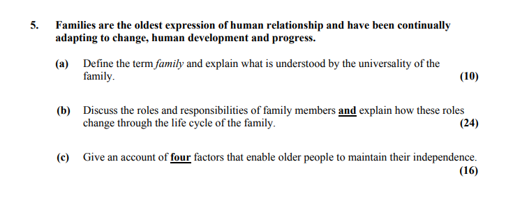 Families-are-the-oldest-expression-of-human-relationship-and-have-been-continually-adapting-to-change,-human-development-and-progress-Leaving Cert Home Economics-Question 5-2011.png