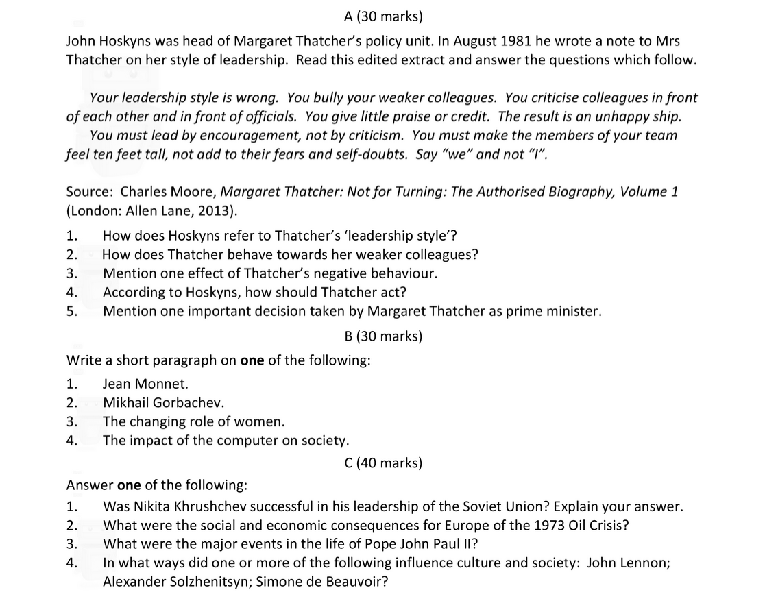 John-Hoskyns-was-head-of-Margaret-Thatcher’s-policy-unit-Leaving Cert History-Question A-2017.png