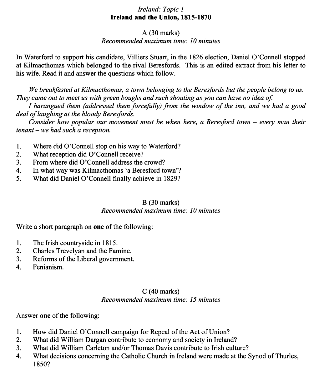In-Waterford-to-support-his-candidate,-Villiers-Stuart,-in-the-1826-election,-Daniel-O'Connell-stopped-at-Kilmacthomas-which-belonged-to-the-rival-Beresfords-Leaving Cert History-Question A-2014.png