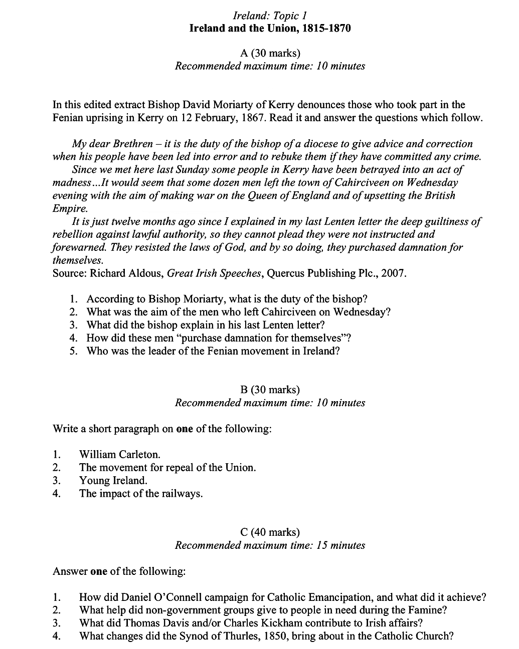 In-this-edited-extract-Bishop-David-Moriarty-of-Kerry-denounces-those-who-took-part-in-the-Fenian-uprising-in-Kerry-on-12-February,-1867-Leaving Cert History-Question A-2010.png
