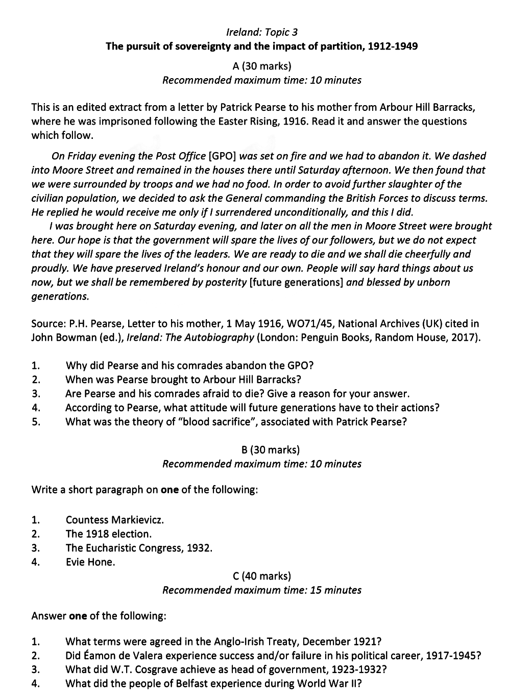 This-is-an-edited-extract-from-a-letter-by-Patrick-Pearse-to-his-mother-from-Arbour-Hill-Barracks,-where-he-was-imprisoned-following-the-Easter-Rising,-1916-Leaving Cert History-Question A-2021.png