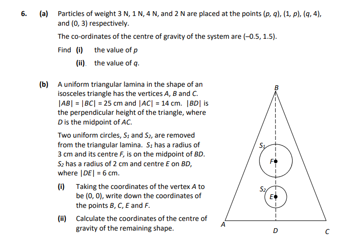 Particles-of-weight-3-N,-1-N,-4-N,-and-2-N-are-placed-at-the-points-$(p,-q)$,-$(1,-p)$,-$(q,-4)$,-and-$(0,-3)$-respectively-Leaving Cert Applied Maths-Question 6-2021.png