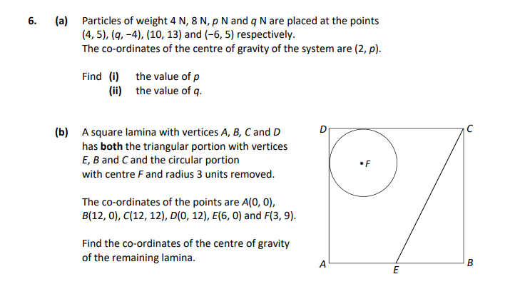 Particles-of-weight-4-N,-8-N,-P-N-and-Q-N-are-placed-at-the-points-(4,-5),-(6,--4),-(10,-13)-and-(-6,-5)-respectively-Leaving Cert Applied Maths-Question 6-2018.png