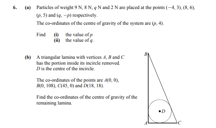 Particles-of-weight-9-N,-8-N,-q-N-and-2-N-are-placed-at-the-points-(−4,-3),-(8,-6),-(p,-5)-and-(q,-−p)-respectively-Leaving Cert Applied Maths-Question 6-2016.png