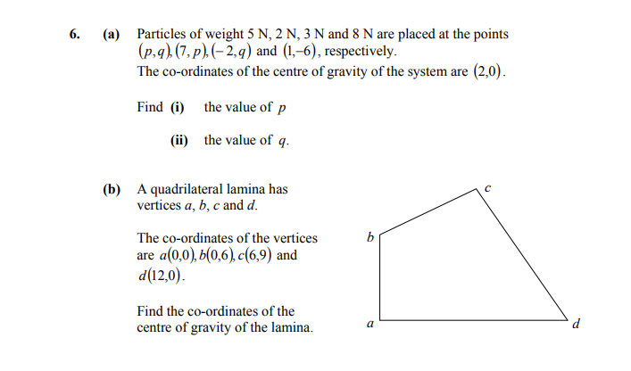 Particles-of-weight-5-N,-2-N,-3-N-and-8-N-are-placed-at-the-points-\((p,-q),-(7,-p),-(-2,-q)\)-respectively-Leaving Cert Applied Maths-Question 6-2019.png