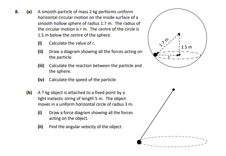 8.-(a)-A-smooth-particle-of-mass-2-kg-performs-uniform-horizontal-circular-motion-on-the-inside-surface-of-a-smooth-hollow-sphere-of-radius-1.7-m-Leaving Cert Applied Maths-Question 8-2021.png