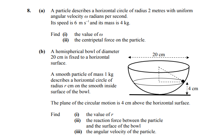 (a)-A-particle-describes-a-horizontal-circle-of-radius-2-metres-with-uniform-angular-velocity-ω-radians-per-second-Leaving Cert Applied Maths-Question 8-2012.png