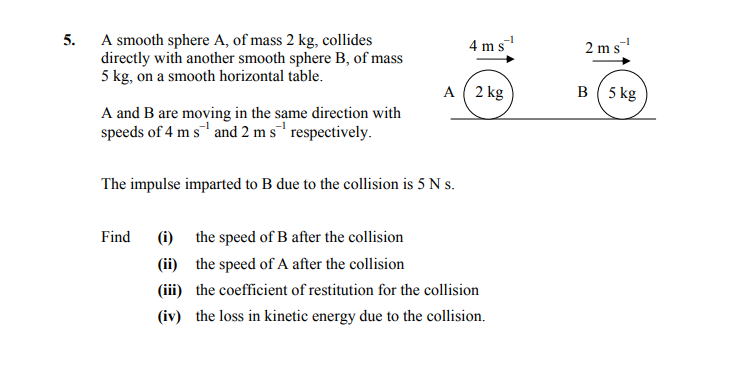 A-smooth-sphere-A,-of-mass-2-kg,-collides-directly-with-another-smooth-sphere-B,-of-mass-5-kg,-on-a-smooth-horizontal-table-Leaving Cert Applied Maths-Question 5-2014.png