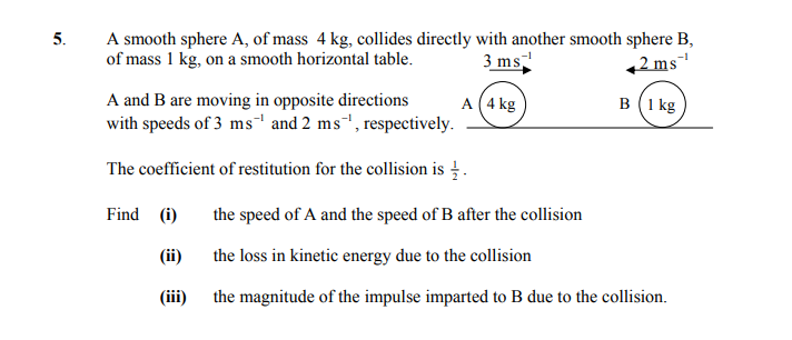 A-smooth-sphere-A,-of-mass-4-kg,-collides-directly-with-another-smooth-sphere-B,-of-mass-1-kg,-on-a-smooth-horizontal-table-Leaving Cert Applied Maths-Question 5-2013.png