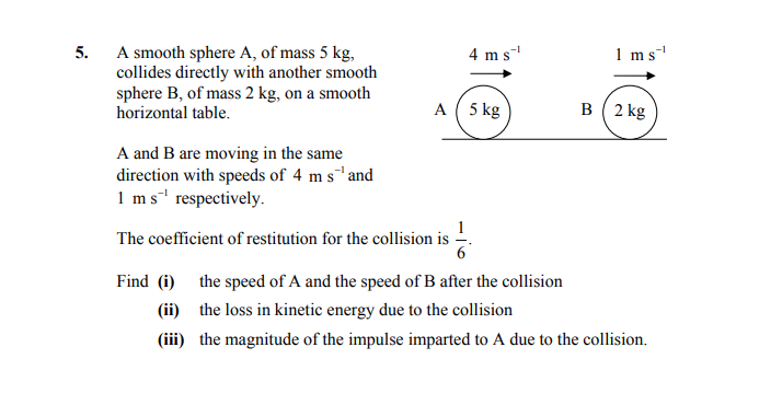 A-smooth-sphere-A,-of-mass-5-kg,-collides-directly-with-another-smooth-sphere-B,-of-mass-2-kg,-on-a-smooth-horizontal-table-Leaving Cert Applied Maths-Question 5-2012.png