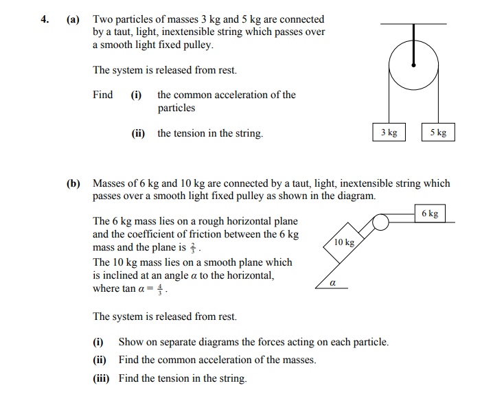 (a)-Two-particles-of-masses-3-kg-and-5-kg-are-connected-by-a-taut,-light,-inextensible-string-which-passes-over-a-smooth-light-fixed-pulley-Leaving Cert Applied Maths-Question 4-2014.png