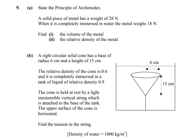 (a)-State-the-Principle-of-Archimedes-Leaving Cert Applied Maths-Question 9-2008.png
