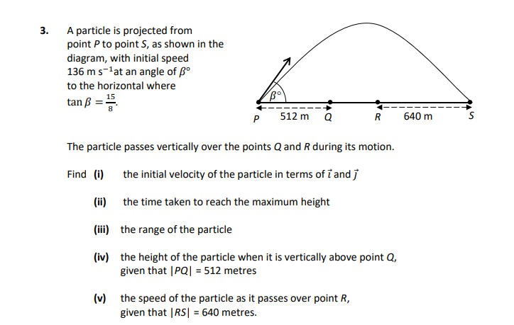 A-particle-is-projected-from-point-P-to-point-S,-as-shown-in-the-diagram,-with-initial-speed-136-m-s⁻¹-at-an-angle-of-β°-to-the-horizontal-where--tan-β-=-\frac{15}{8}---The-particle-passes-vertically-over-the-points-Q-and-R-during-its-motion-Leaving Cert Applied Maths-Question 3-2018.png