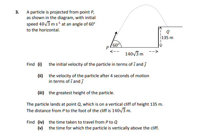 A-particle-is-projected-from-point-P,-as-shown-in-the-diagram,-with-initial-speed-40√3-m-s⁻¹-at-an-angle-of-60°-to-the-horizontal-Leaving Cert Applied Maths-Question 3-2017.png