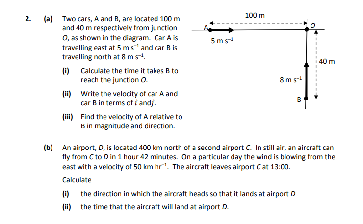 Two-cars,-A-and-B,-are-located-100-m-and-40-m-respectively-from-junction-O,-as-shown-in-the-diagram-Leaving Cert Applied Maths-Question 2-2021.png