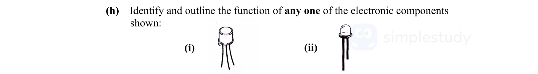 (h)-Identify-and-outline-the-function-of-any-one-of-the-electronic-components-shown:--(i)--(ii)-Leaving Cert Engineering-Question h-2008.png