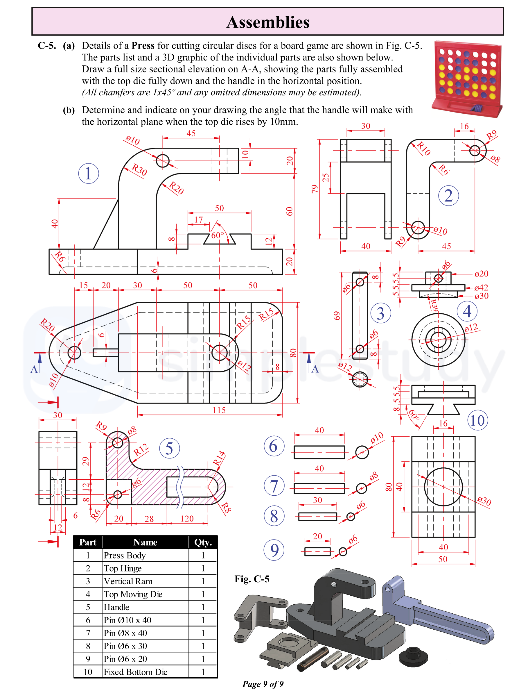 Details-of-a-Press-for-cutting-circular-discs-for-a-board-game-are-shown-in-Fig-Leaving Cert DCG-Question C-5-2012.png