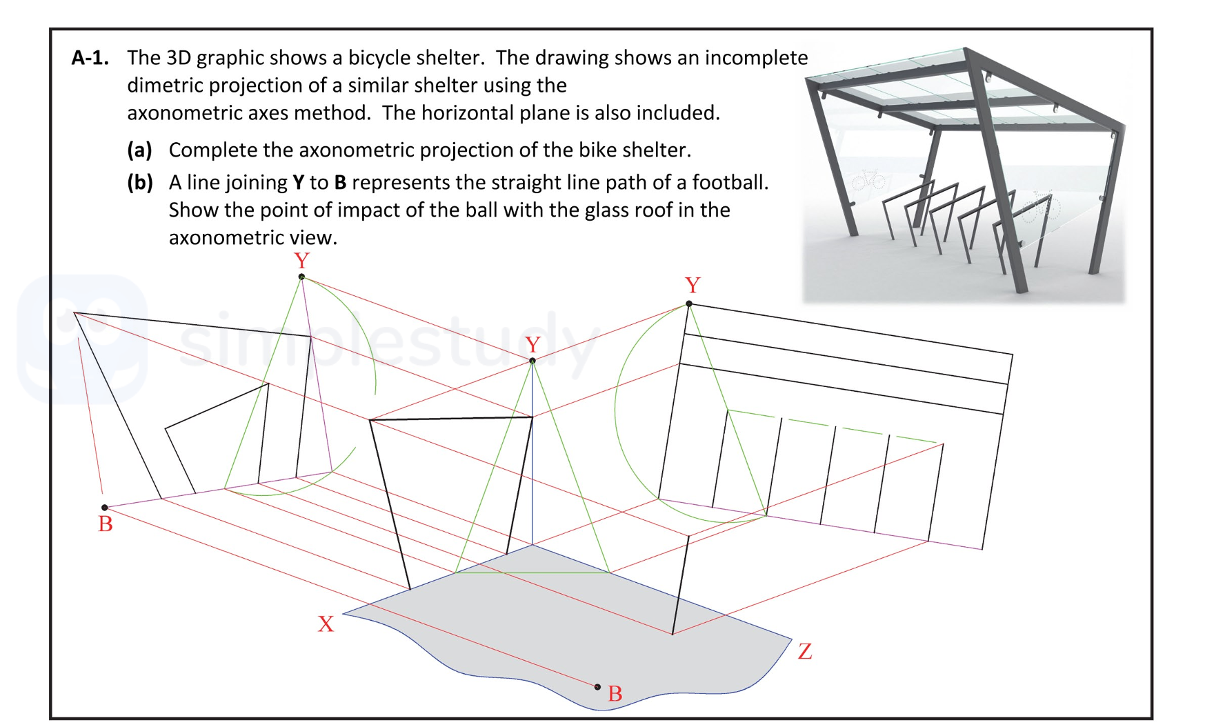 The-3D-graphic-shows-a-bicycle-shelter-Leaving Cert DCG-Question A-1-2018.png