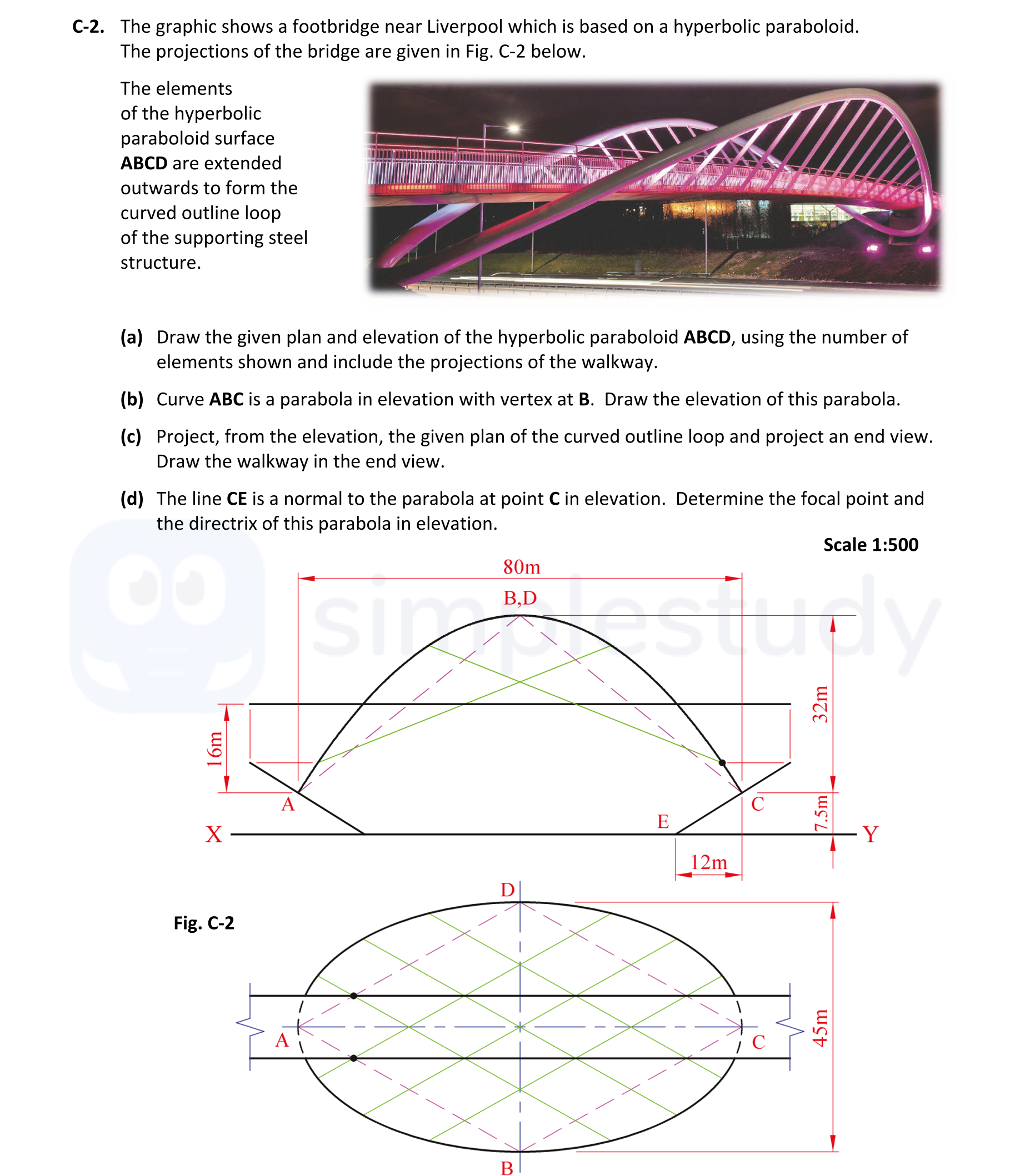 The-graphic-shows-a-footbridge-near-Liverpool-which-is-based-on-a-hyperbolic-paraboloid-Leaving Cert DCG-Question C-2-2018.png