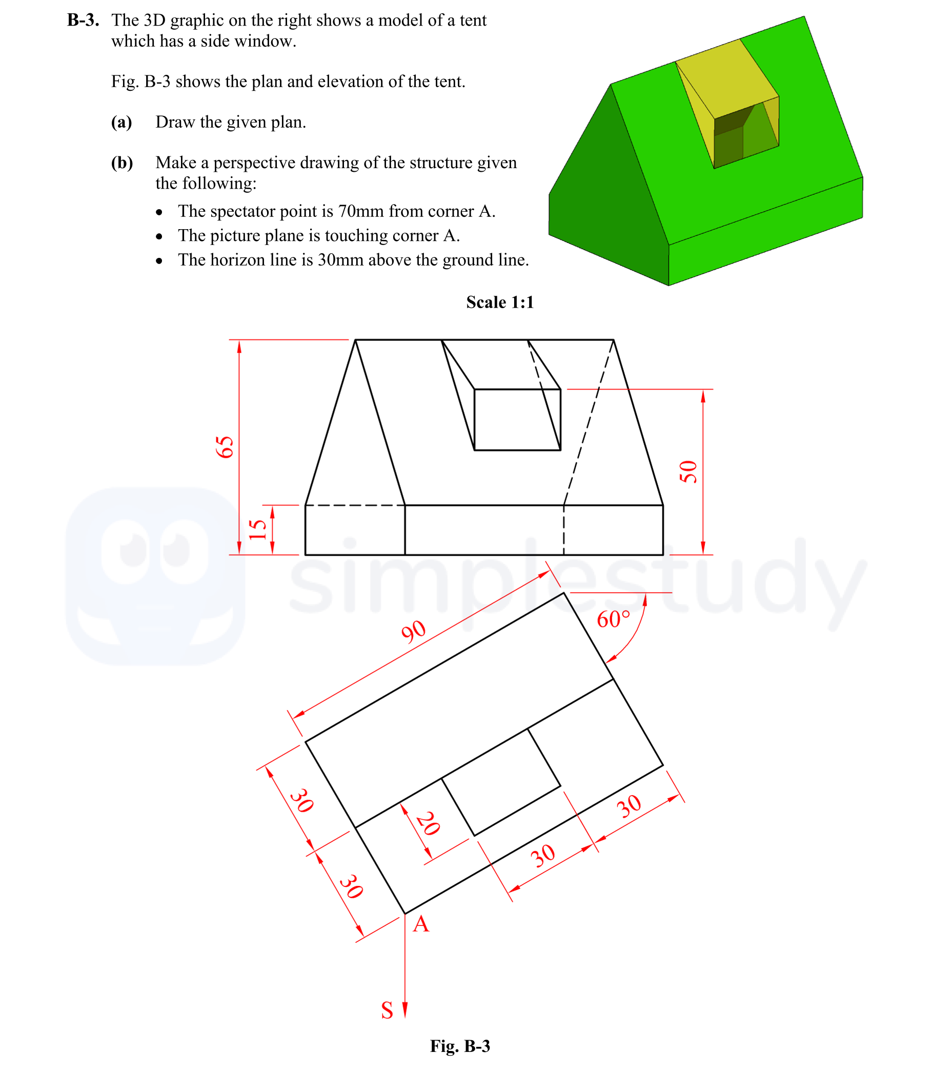The-3D-graphic-on-the-right-shows-a-model-of-a-tent-which-has-a-side-window-Leaving Cert DCG-Question B-3-2010.png
