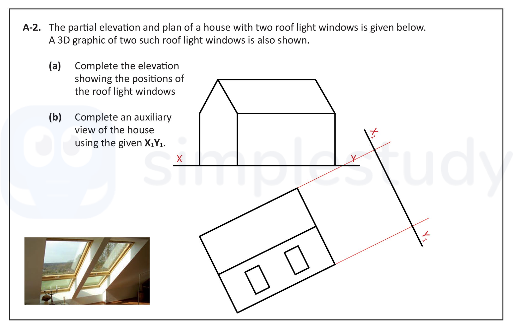 The-partial-elevation-and-plan-of-a-house-with-two-roof-light-windows-is-given-below-Leaving Cert DCG-Question A-2-2022.png