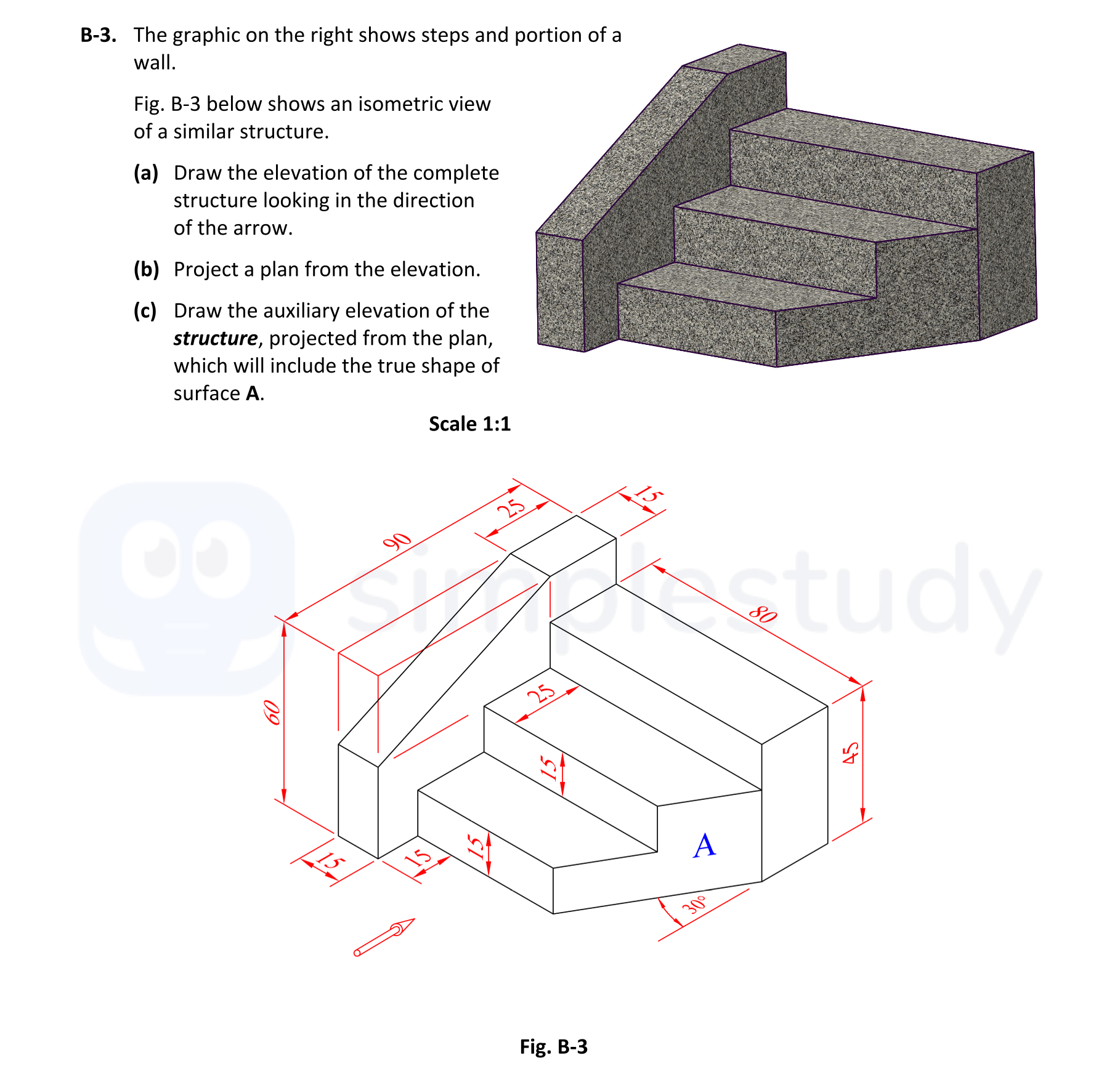 The-graphic-on-the-right-shows-steps-and-portion-of-a-wall-Leaving Cert DCG-Question B-3-2019.png