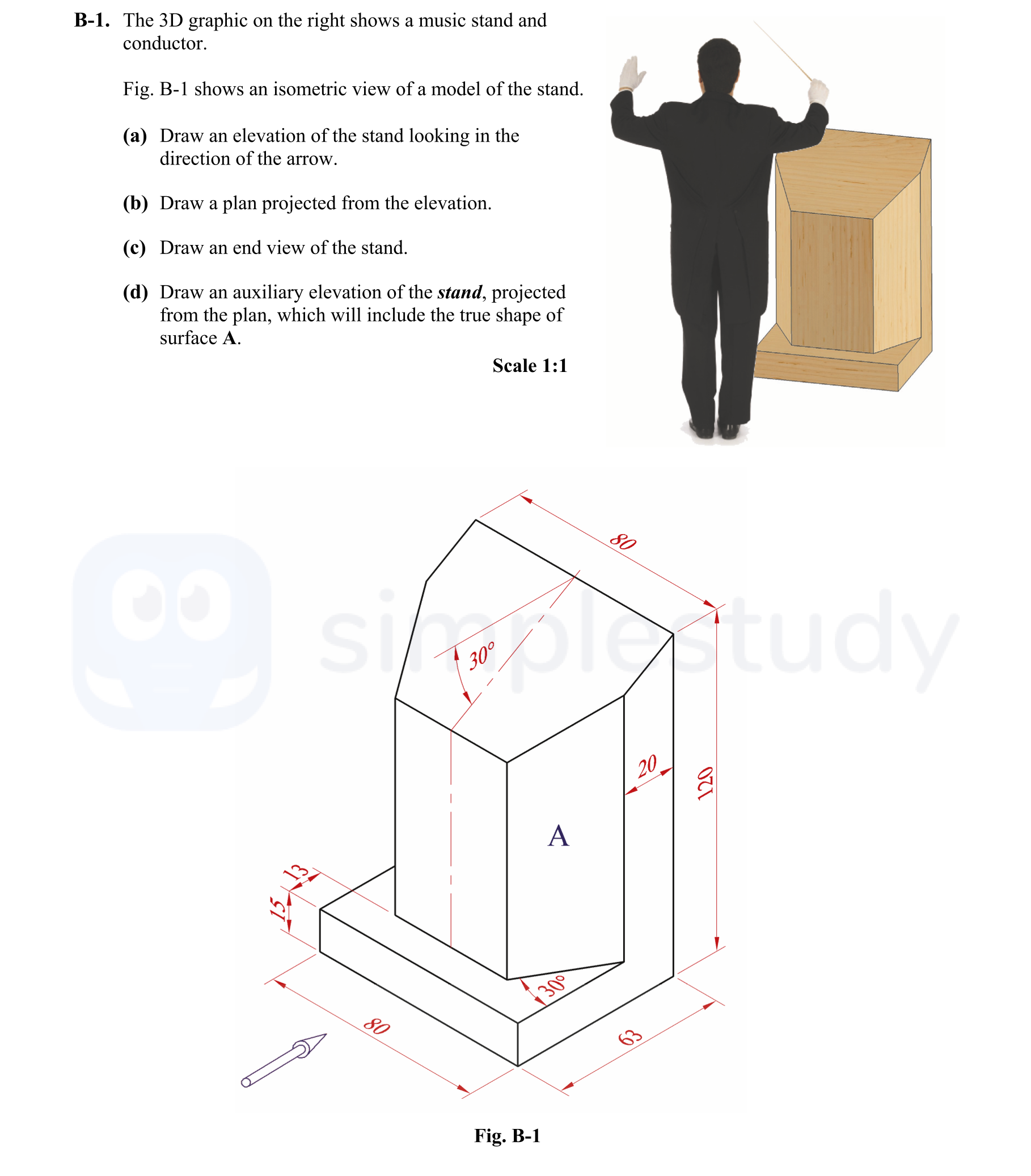The-3D-graphic-on-the-right-shows-a-music-stand-and-conductor-Leaving Cert DCG-Question B-1-2013.png