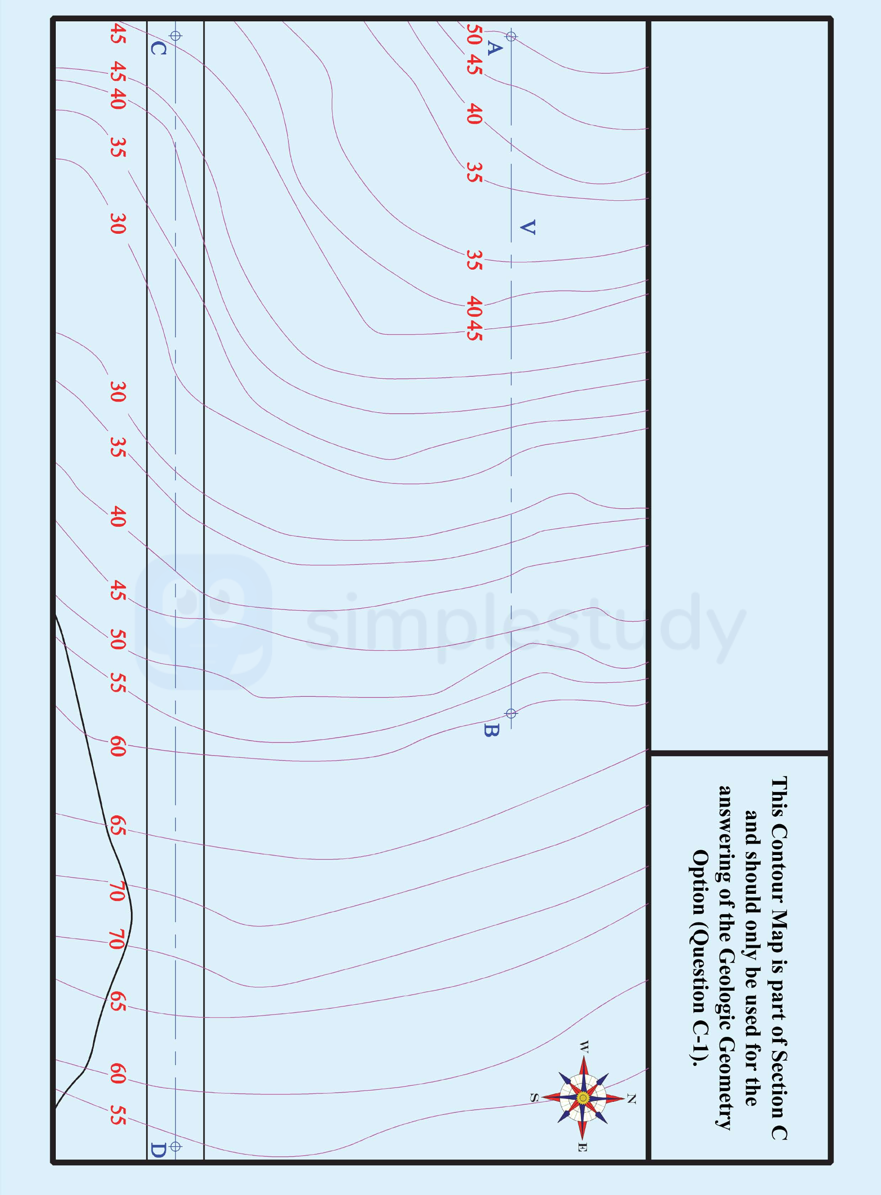This-Contour-Map-is-part-of-Section-C-and-should-only-be-used-for-answering-the-Geometric-Geometry-Option-(Question-C-1)-Leaving Cert DCG-Question C-1-2012.png