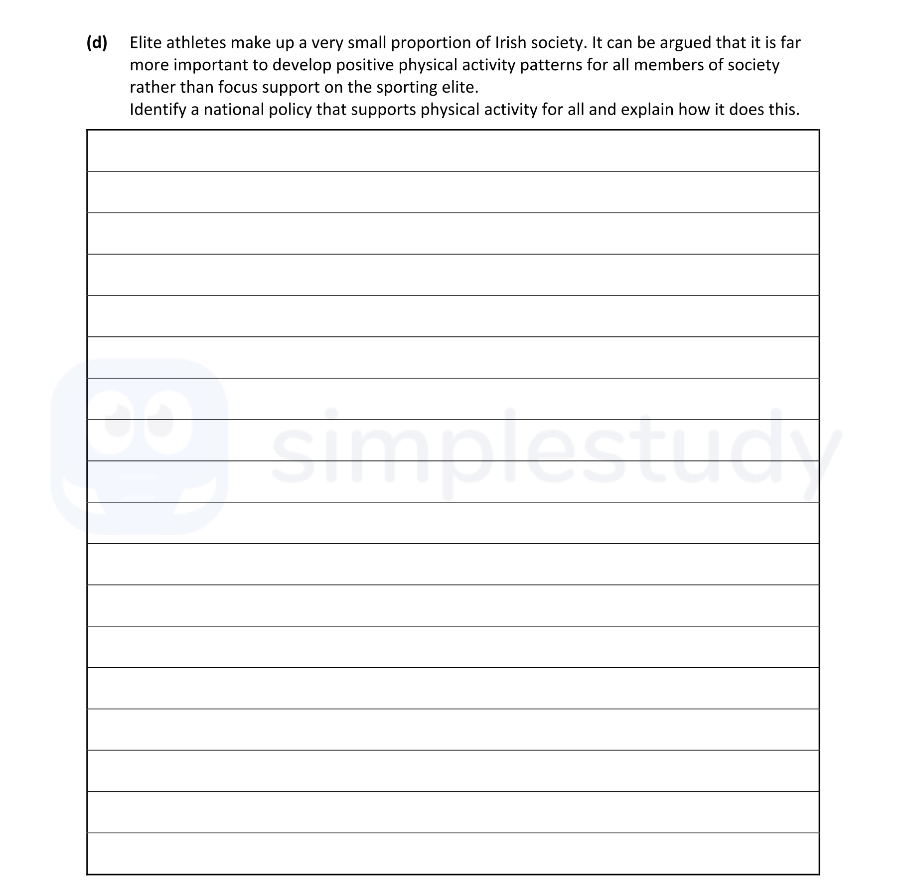 Elite-athletes-make-up-a-very-small-proportion-of-Irish-society-Leaving Cert Physical Education-Question d-2021.png